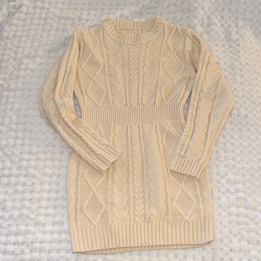 Cozy Cream Cable Knit Kids Dress